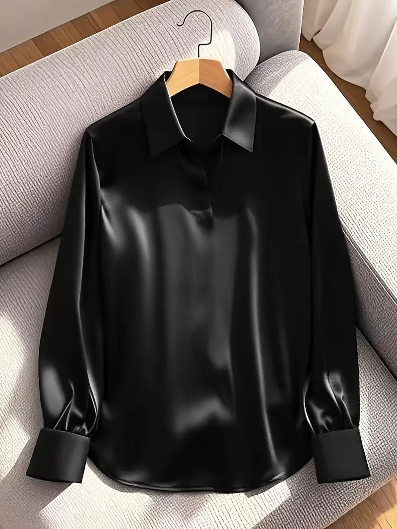 Autumn fashion commuting satin V-neck long-sleeved shirt women's clothing