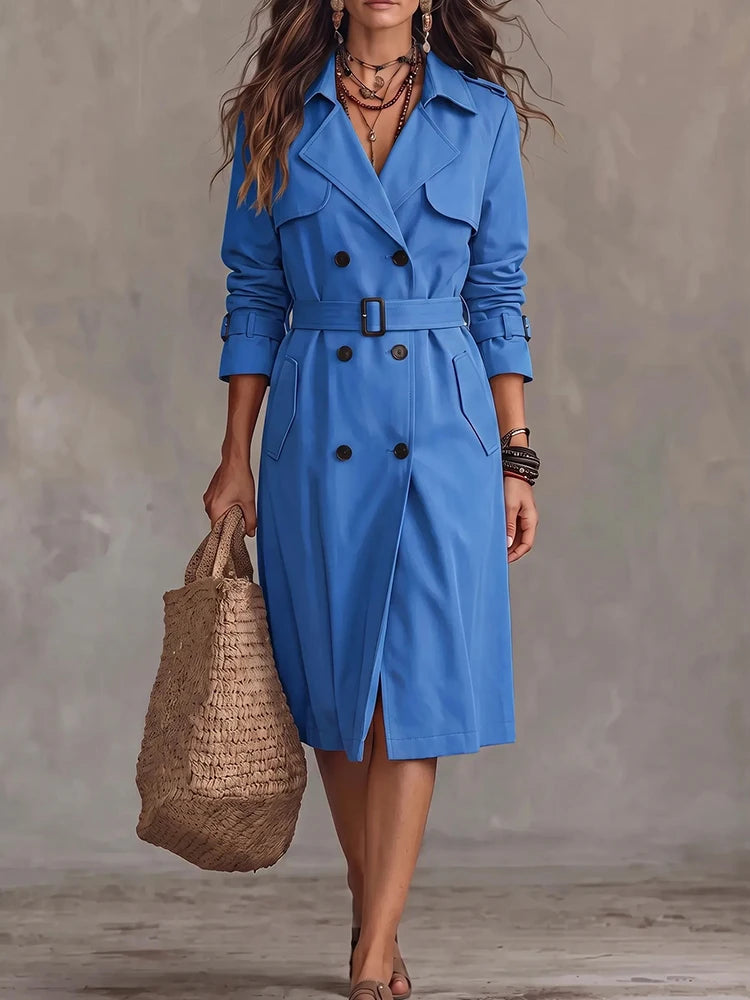 Women's Belted Double-Breasted Midi Trench Coat