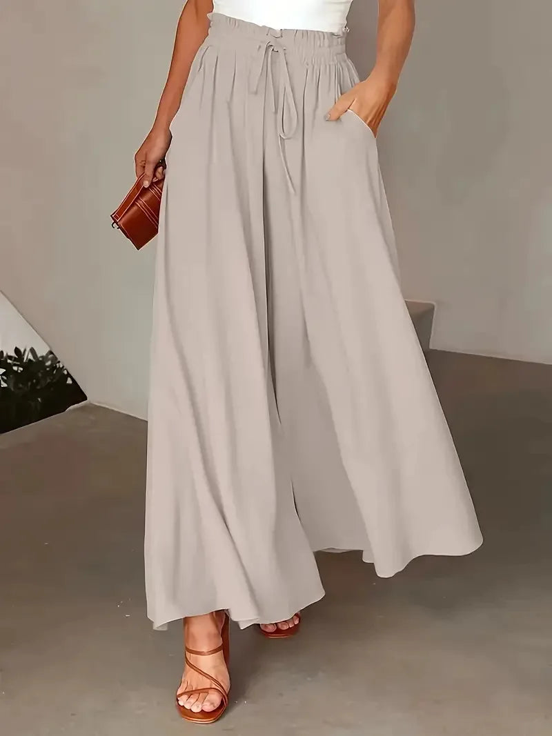 Bohemian Wide-Leg Pants with Elastic Waist and Polka Dot Print Long Skirt LADYLYS