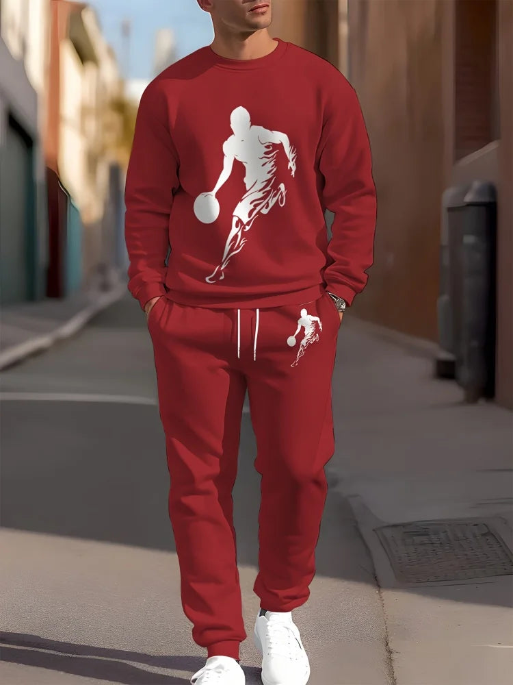 Men's Gradient Print Crew Neck Long Sleeve Top & Casual Pants — 2-Piece Set