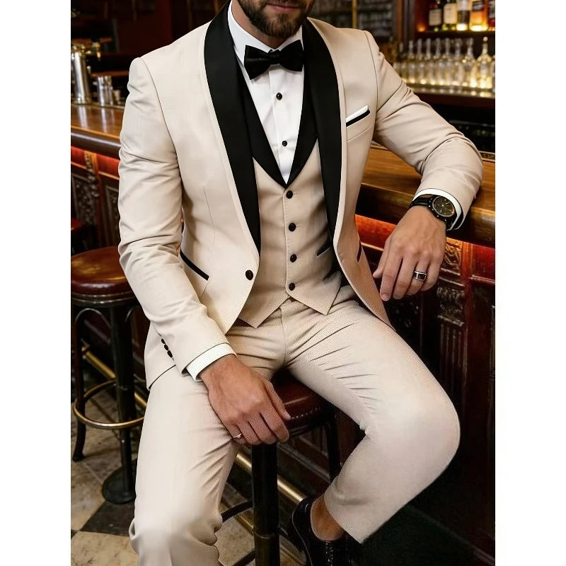 Men'S Blue Fruit Collar Three-Piece Formal Suit Set Shoulder-attached Collar Formal LADYLYS