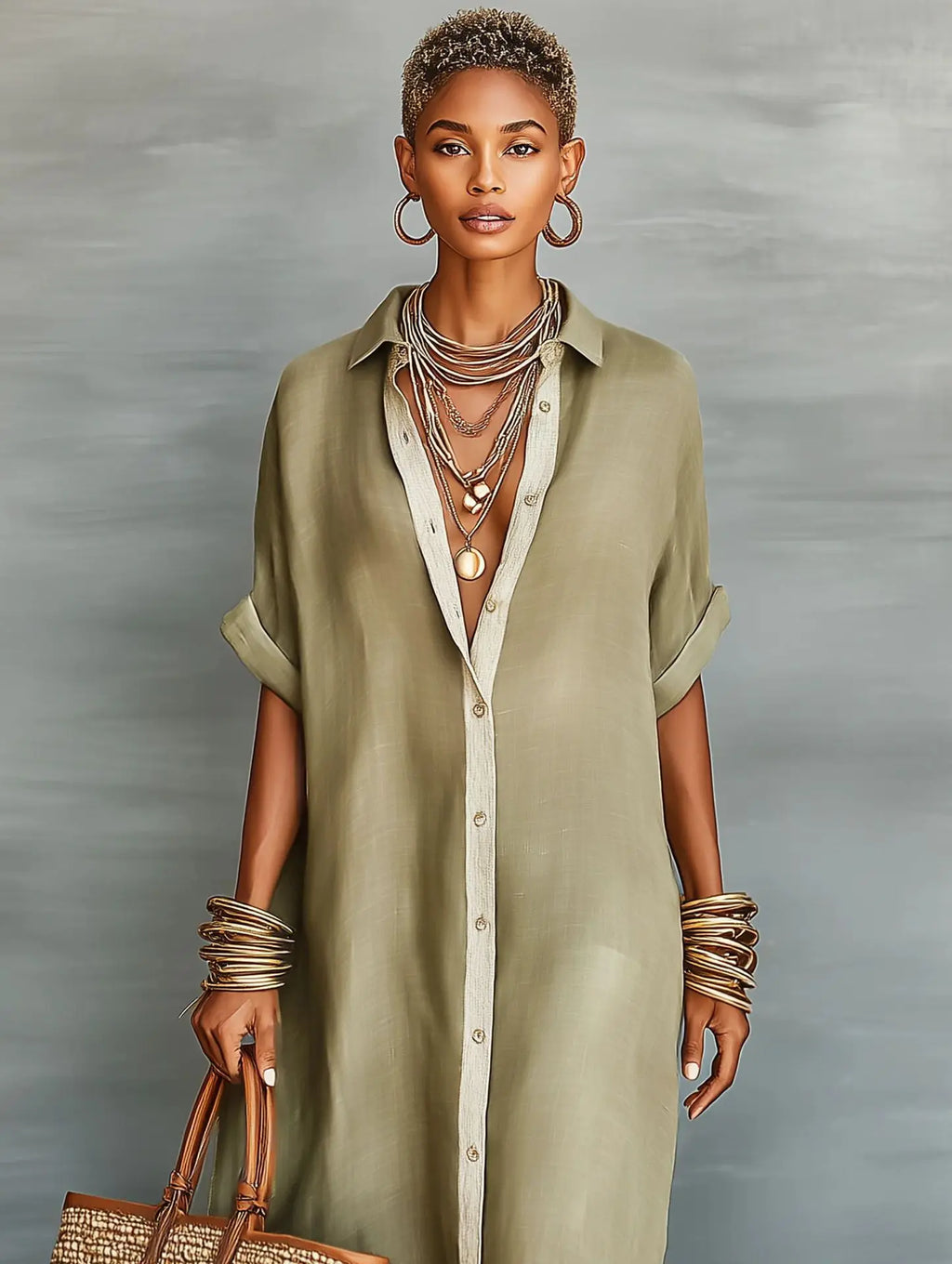Patchwork Button Shirt Midi Dress – Short Sleeve Loose Beach Vacation Dress