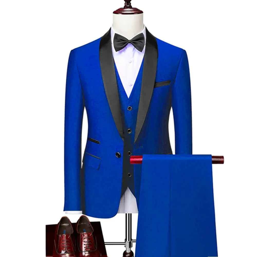 Lapel Black Collar 3 Pcs Suit Set Coat Vest Trousers LADYLYS