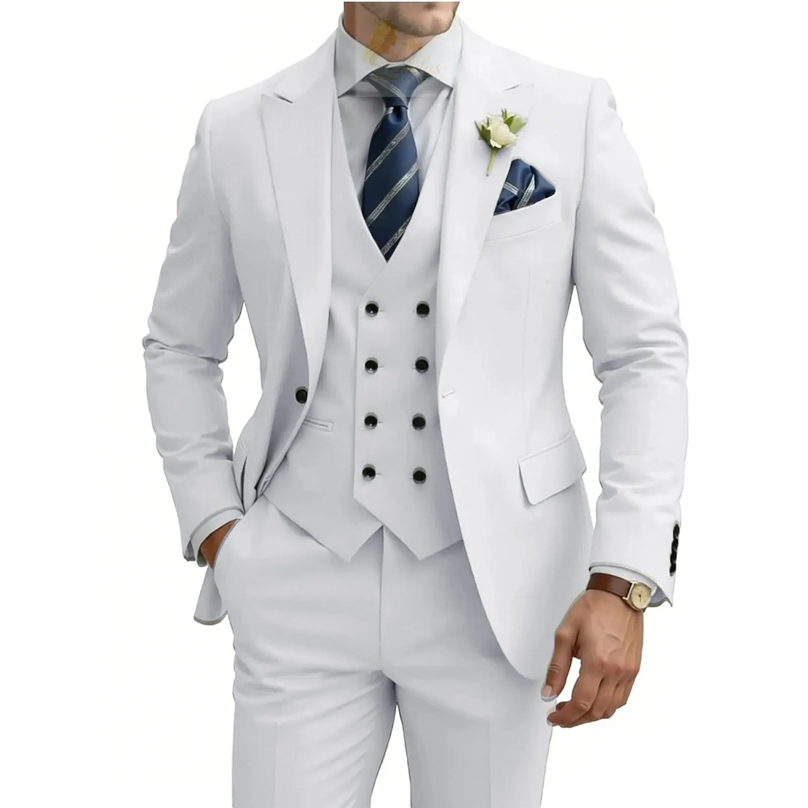 3 Piece Slim Fit For Men Double Breasted Suit Wedding Prom Suits Formal Business Dinner Tuxedo LADYLYS