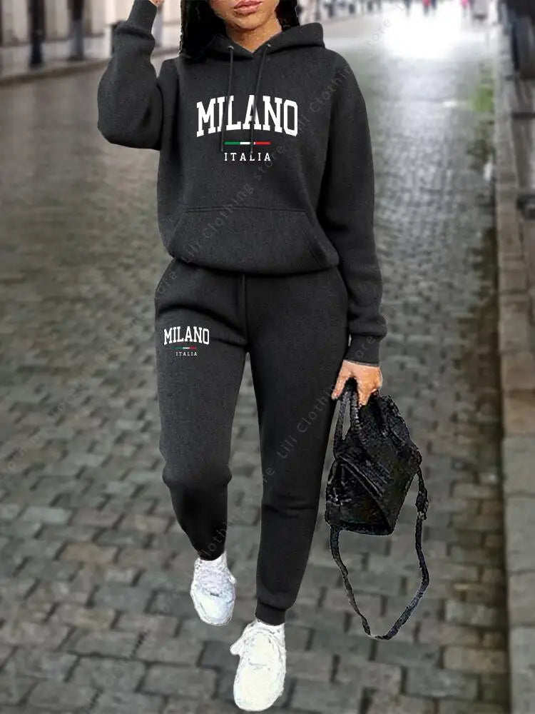 MILANO Women's Premium Hoodie & Sweatpant Tracksuit — 2-Piece Autumn Winter Outfit