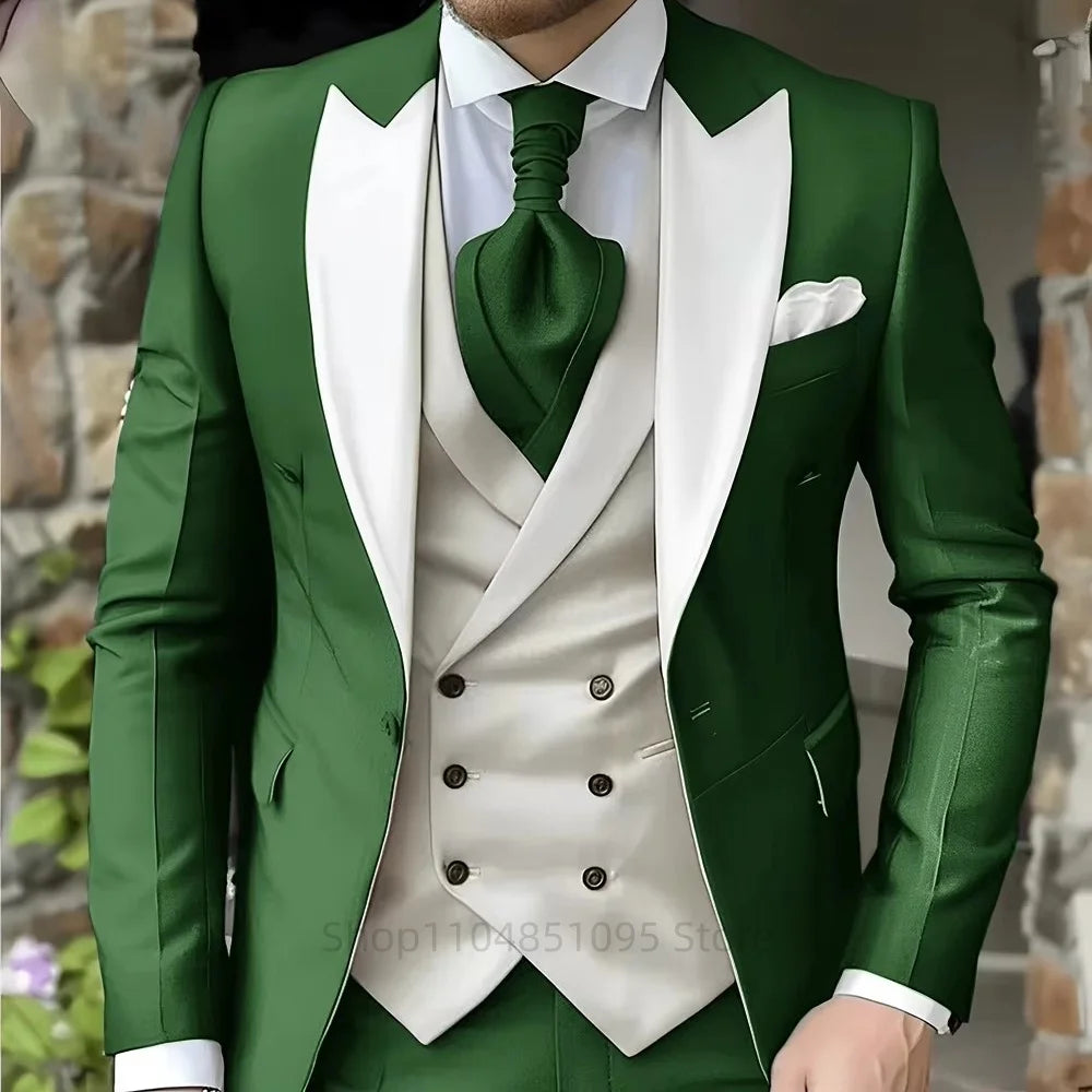 Elegant Peak Lapel Tuxedo 3-Piece Suit with Blazer Vest And Pants LADYLYS