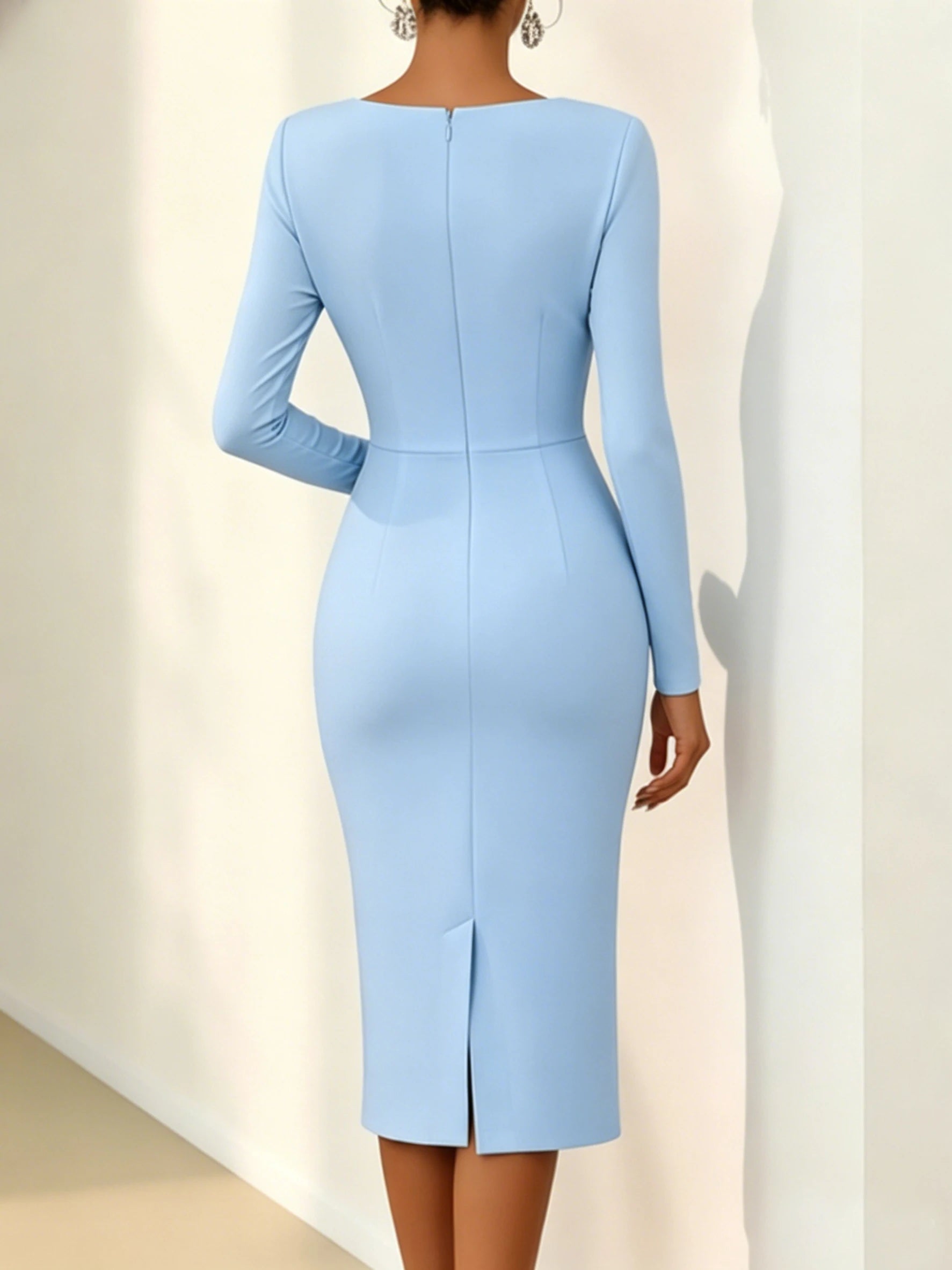 Long Sleeve Slim Dress – Skew Collar, Bodycon Fit, Elegant Evening