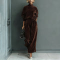 Women's High-Neck Velvet Top & Wide-Leg Trousers Set