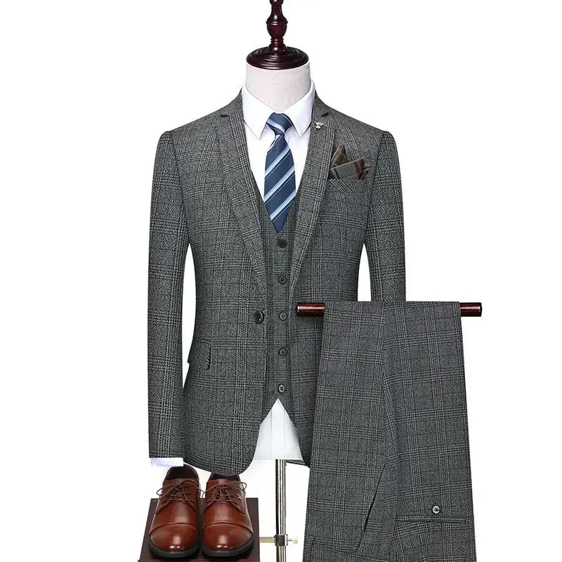 Men's Linen 3-Piece Suit Set – Blazer, Vest & Trousers