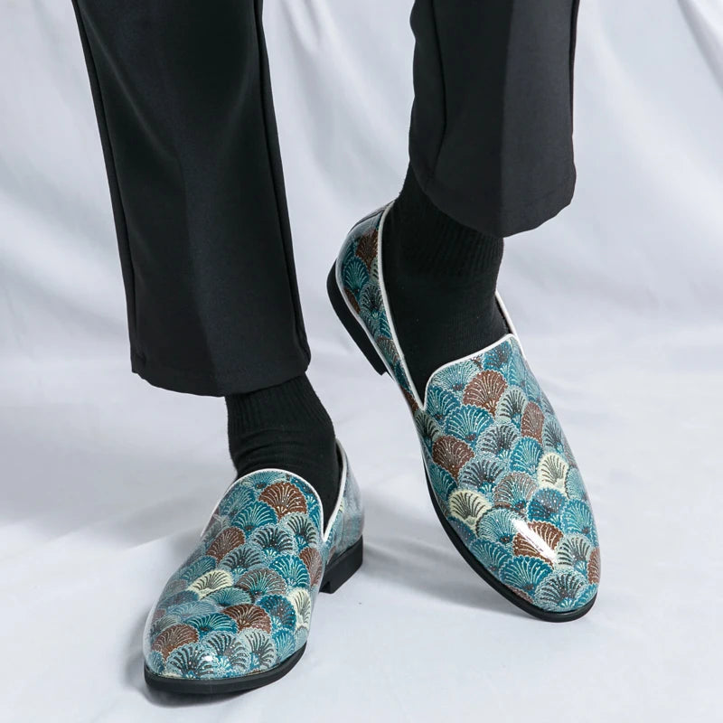 Trend New Designer Printing Pattern Loafers For Men Leather Shoes LADYLYS