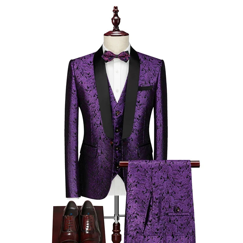 Men's Slim Fit 3-Piece Suit Set – Blazer, Vest & Trousers