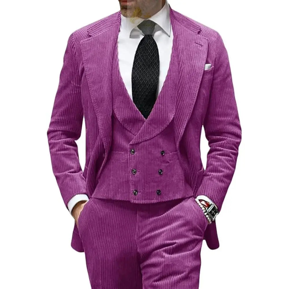 Velvet Men's Suit 3 Piece Corduroy Blazer Vest Pants Set LADYLYS