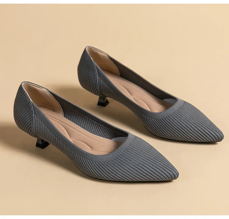 High-heeled shoes solid color knitted breathable rubber anti-skid LADYLYS