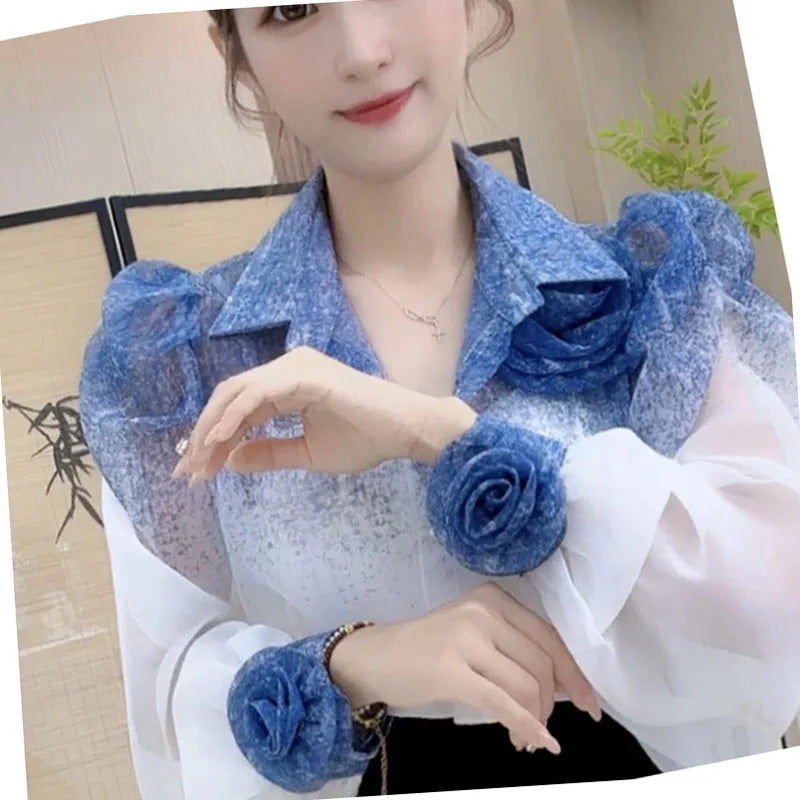 Three-Dimensional Flower Sunscreen Shirt With A Sense Design Long-Sleeved Clothes
