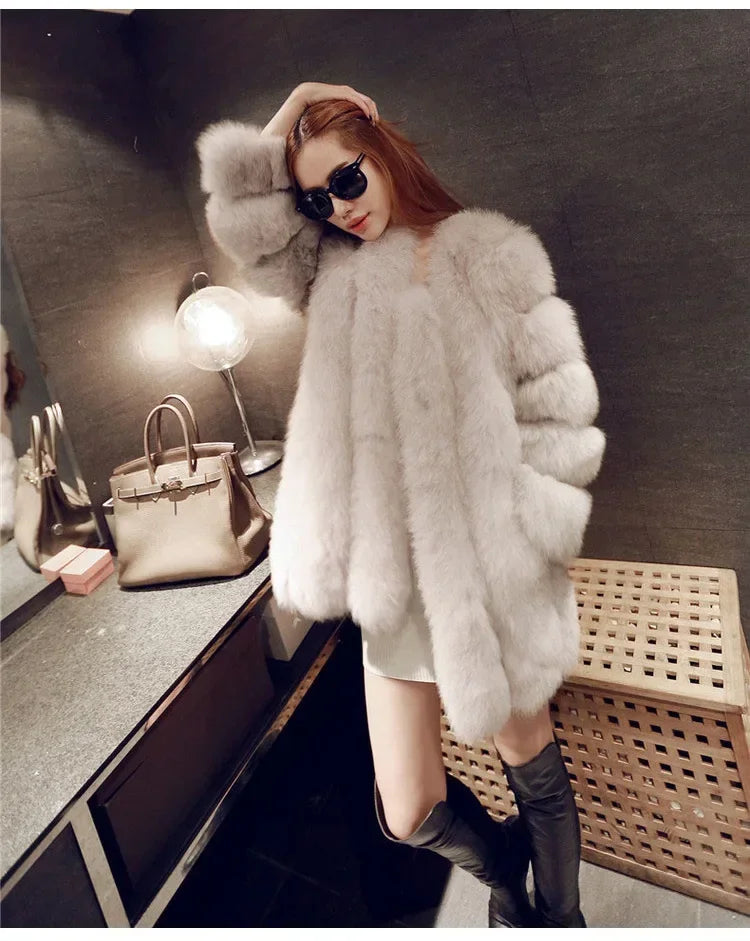 Women's Short Faux Fur Jacket with Puff Sleeves