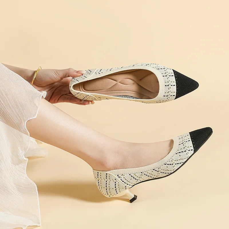 High-heeled shoes solid color knitted breathable rubber anti-skid LADYLYS