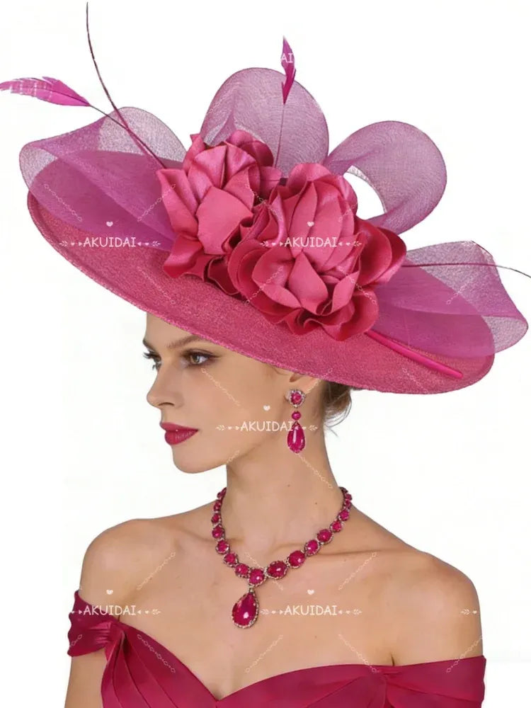 Women's Large Floral Fascinator Hat for Weddings