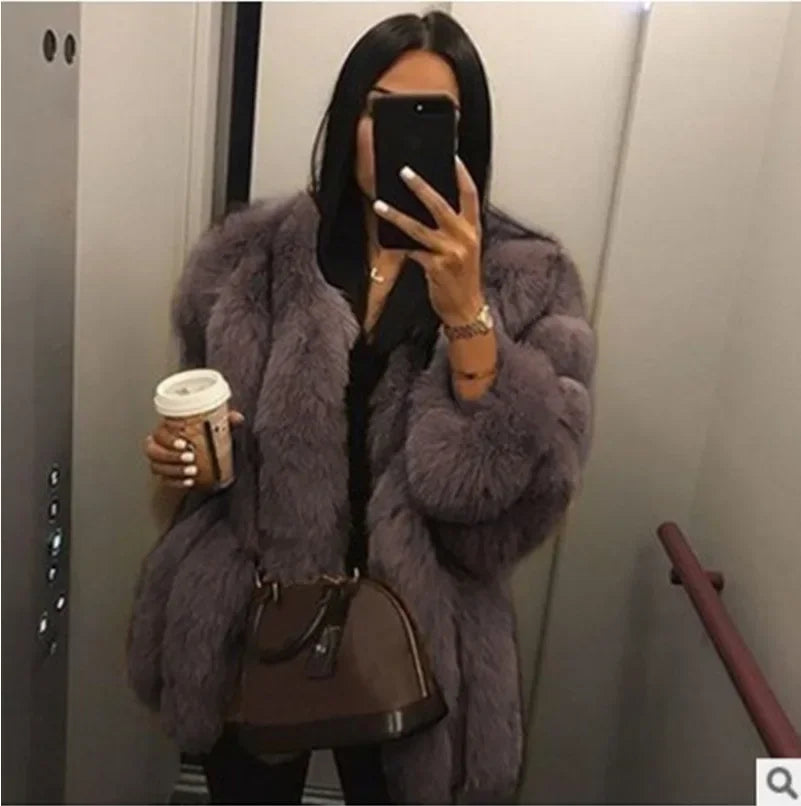 Women's Short Faux Fur Jacket with Puff Sleeves