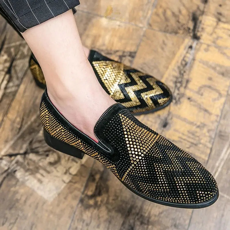 Embroidery Rhinestone Flat Shoes For Men Hombre Vestir LADYLYS