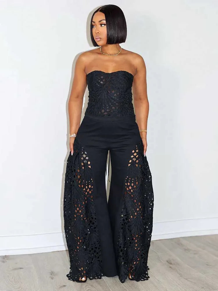 Elegant V-Neck Lace 2-Piece Set – Sexy Spaghetti Strap, Women's Evening Outfit
