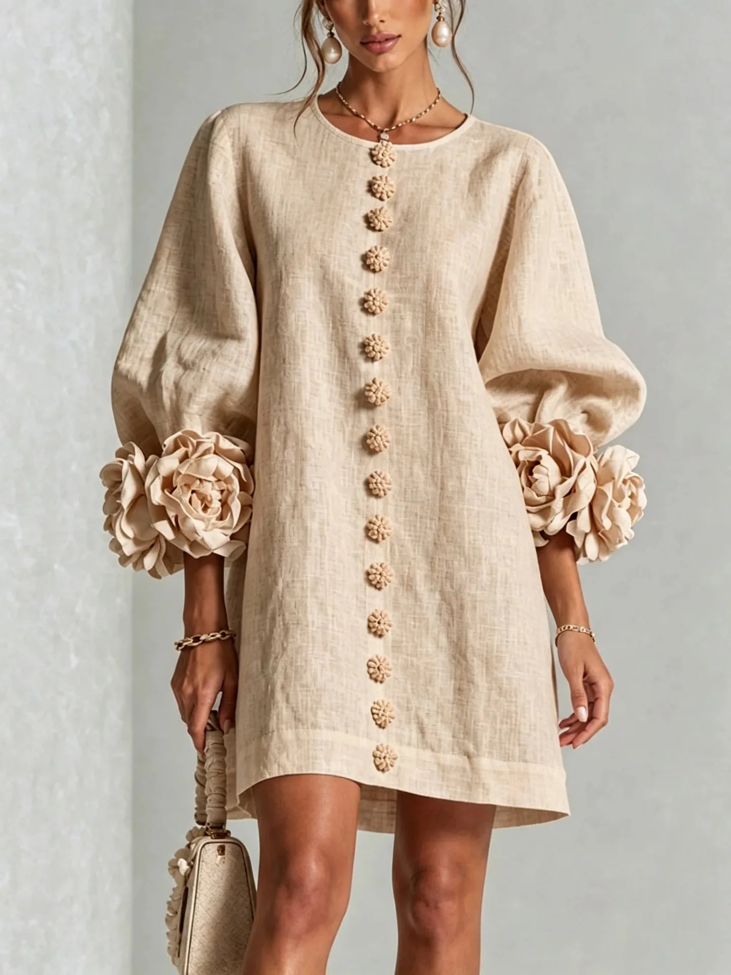 Women's Puff-Sleeve Appliqué Mini Dress