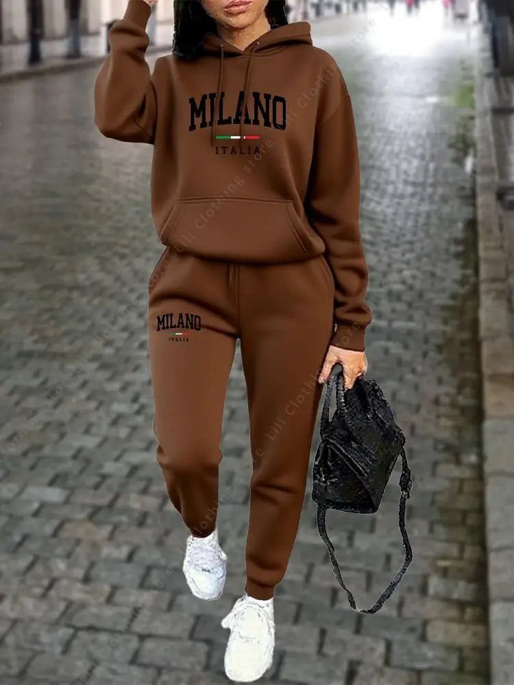 MILANO Women's Premium Hoodie & Sweatpant Tracksuit — 2-Piece Autumn Winter Outfit