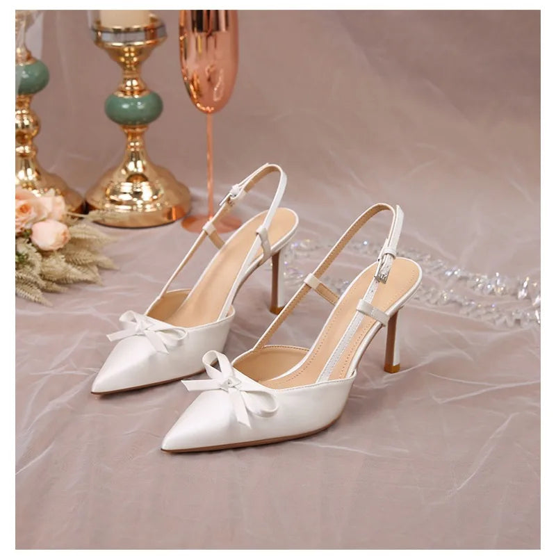 Pumps White Wedding Shoes Bride Luxury Satin Butterfly LADYLYS