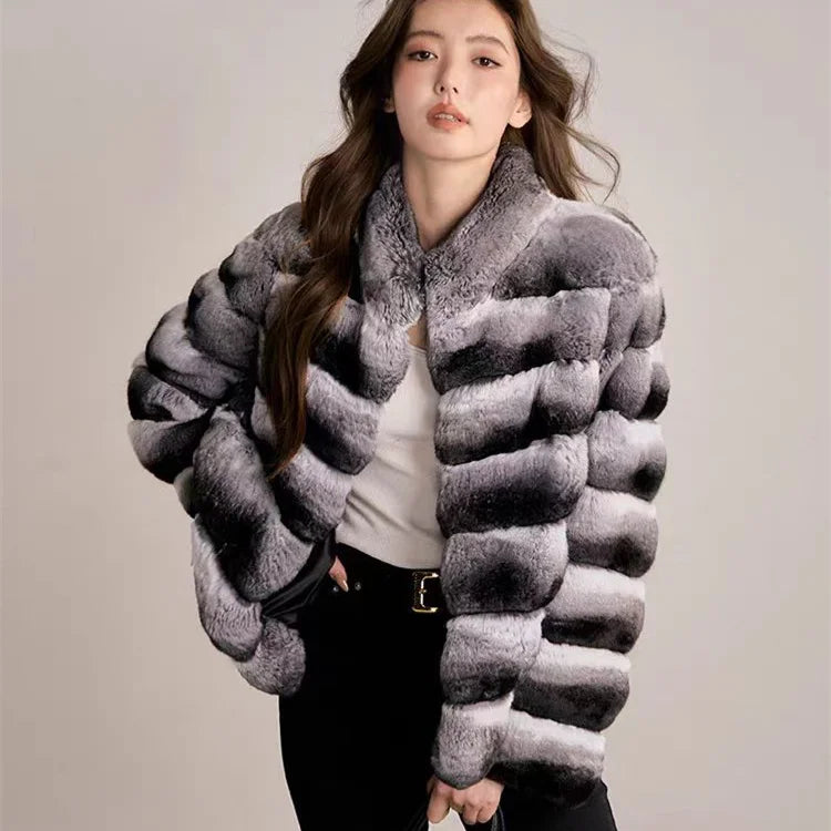 Women's Faux Chinchilla Fur Short Coat — Plush Splicing Outerwear