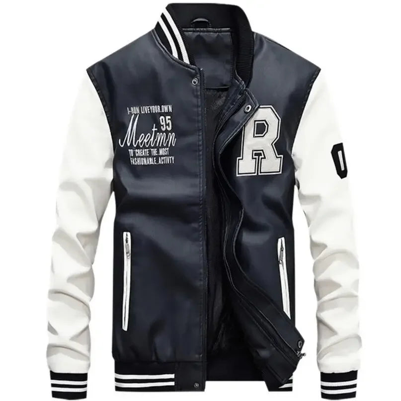 Men's Slim-Fit PU Leather Moto Jacket – Zip-Up, Wool-Lined, Multi-Color