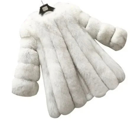 Women's Short Faux Fur Jacket with Puff Sleeves