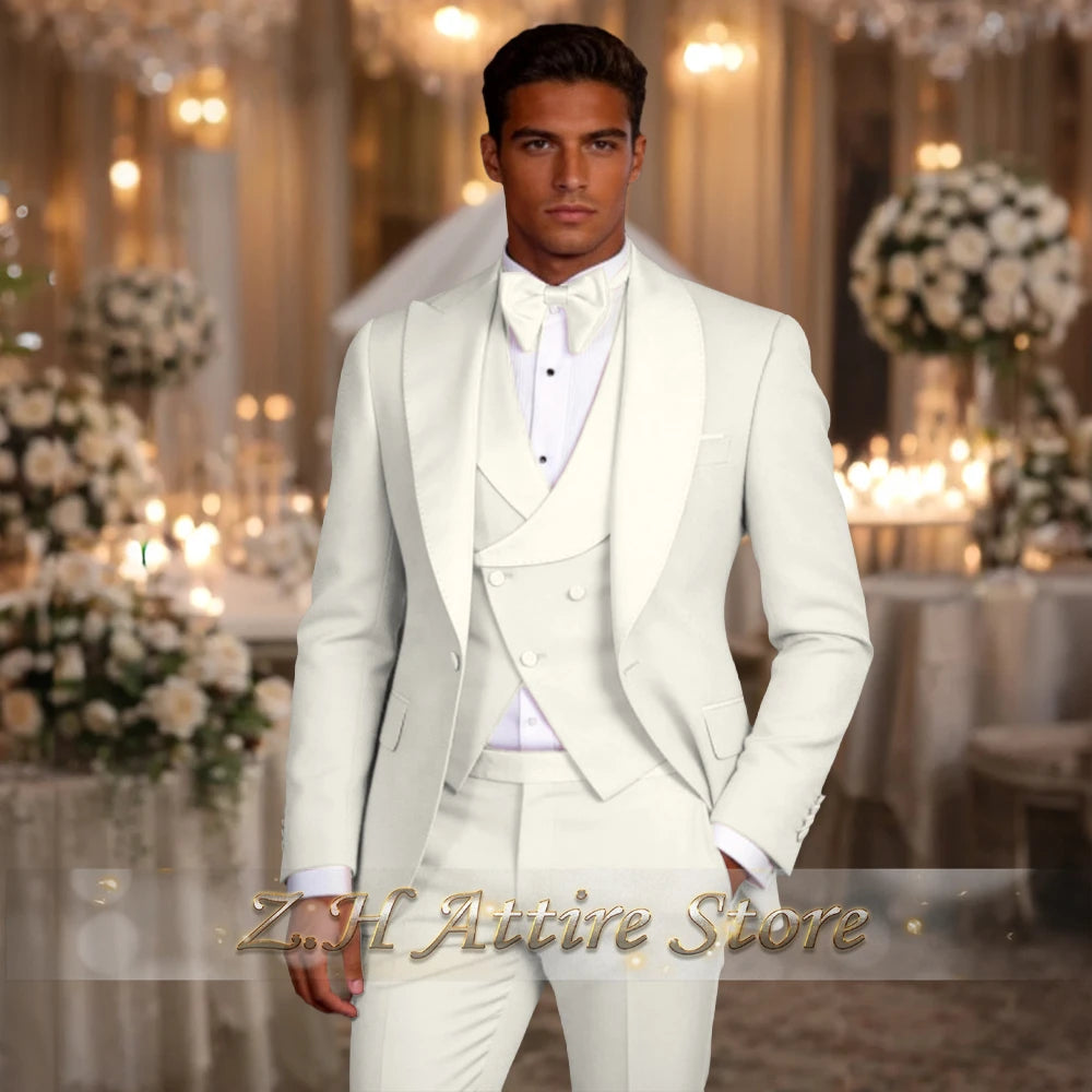Elegant men's 3pcs suit spliced satin lapel jacket vest pants LADYLYS