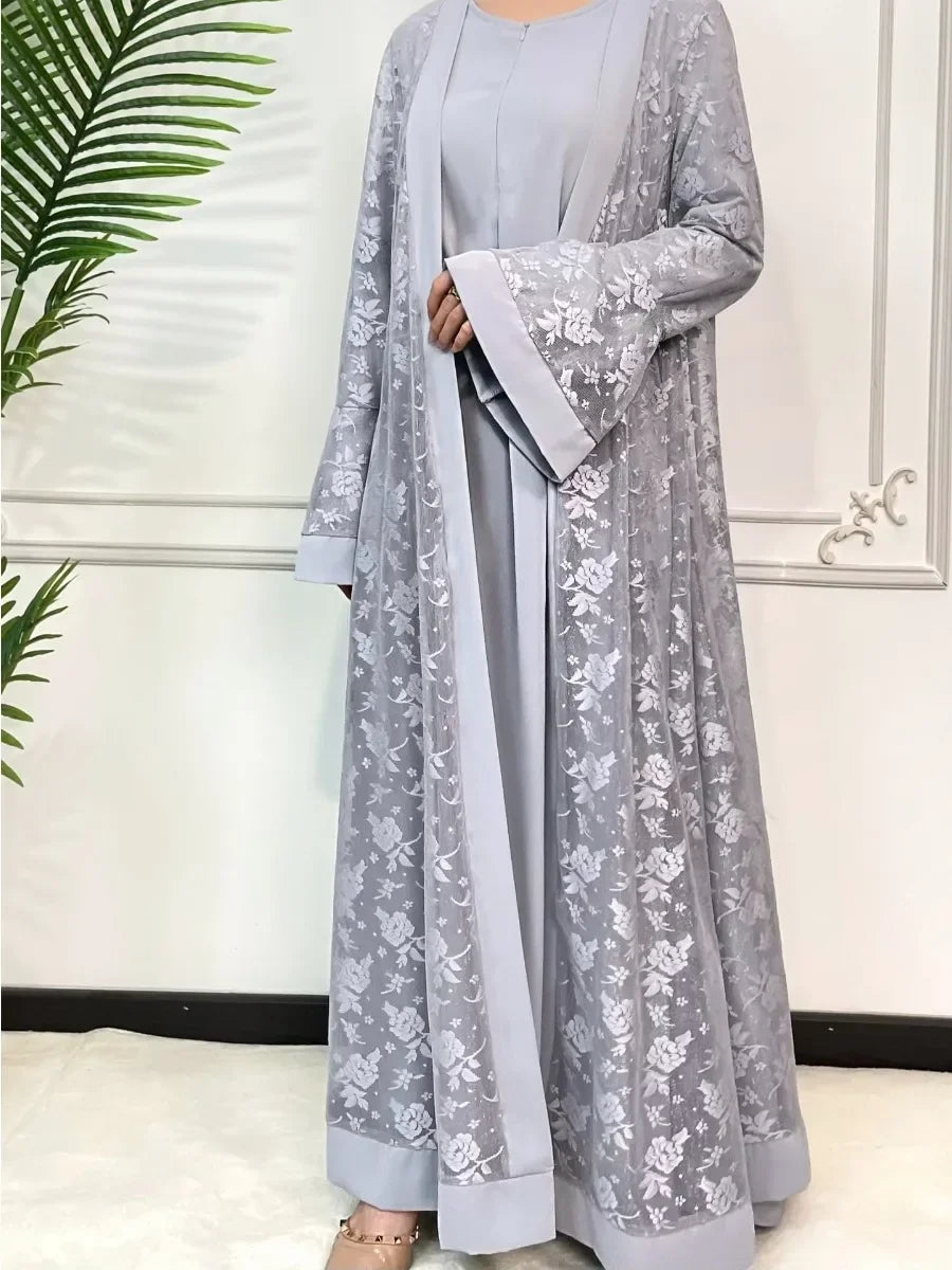 Ramadan Eid Prayer Lace Abaya 2 Piece Set Inner Dress LADYLYS