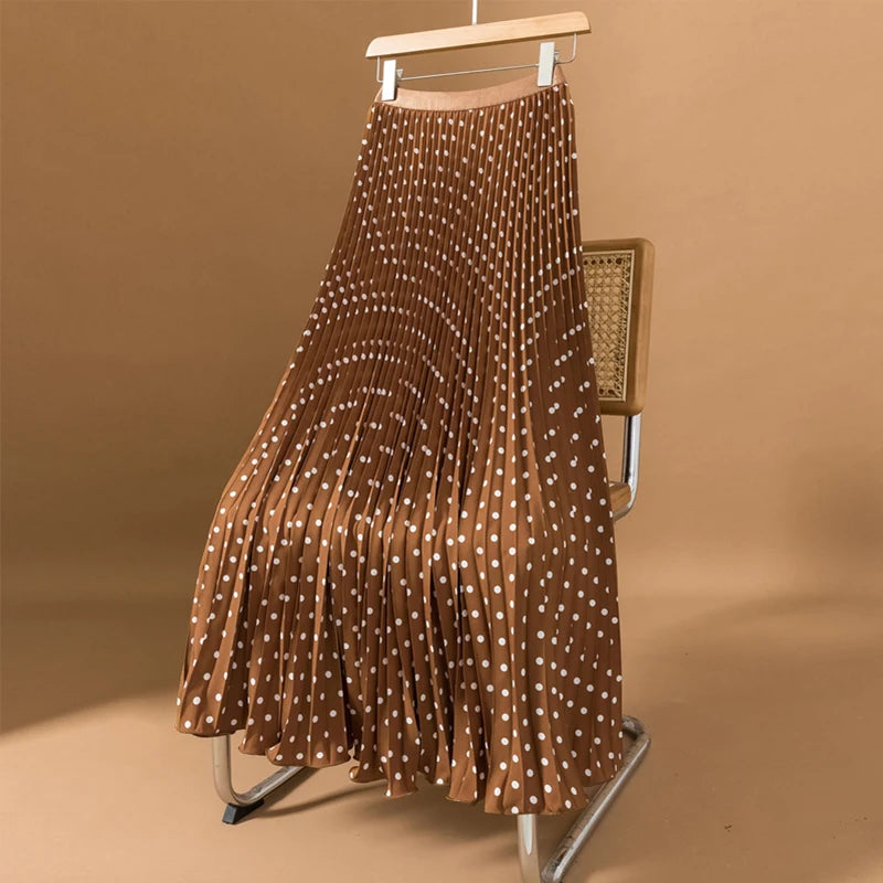 Polka Dot Pleated Long Skirt Women Fashion Elastic High Waisted Slim Dance Beach Skirt LADYLYS