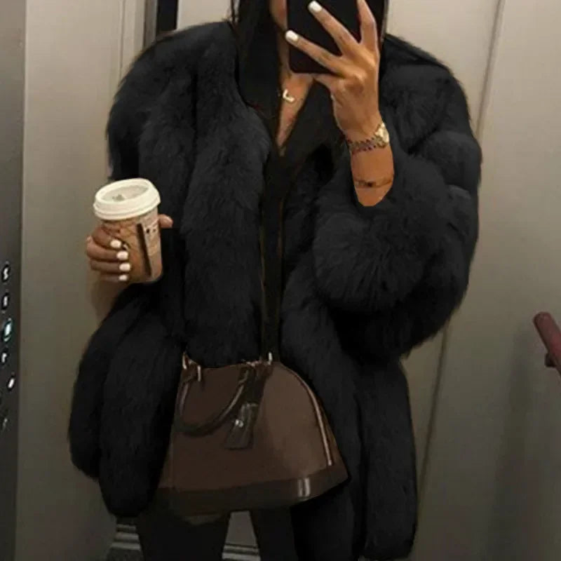 Women's Short Faux Fur Jacket with Puff Sleeves