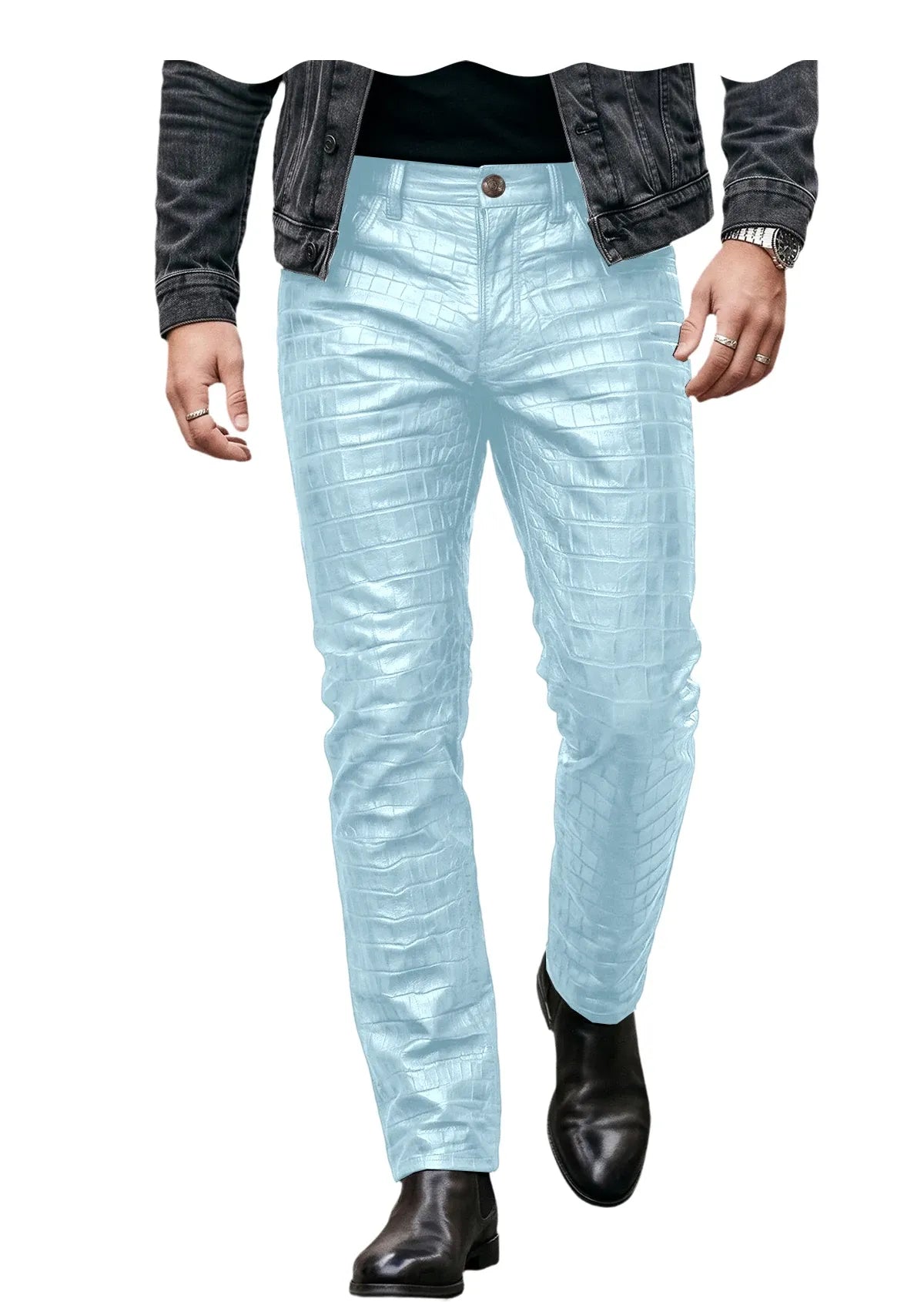 Men's Croc-Embossed Faux Leather Slim-Fit Trousers