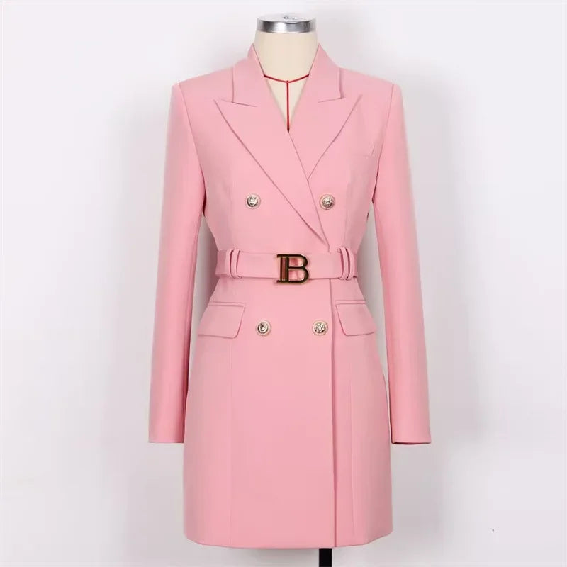 Women's Double-Breasted Belted Blazer with Notched Lapels