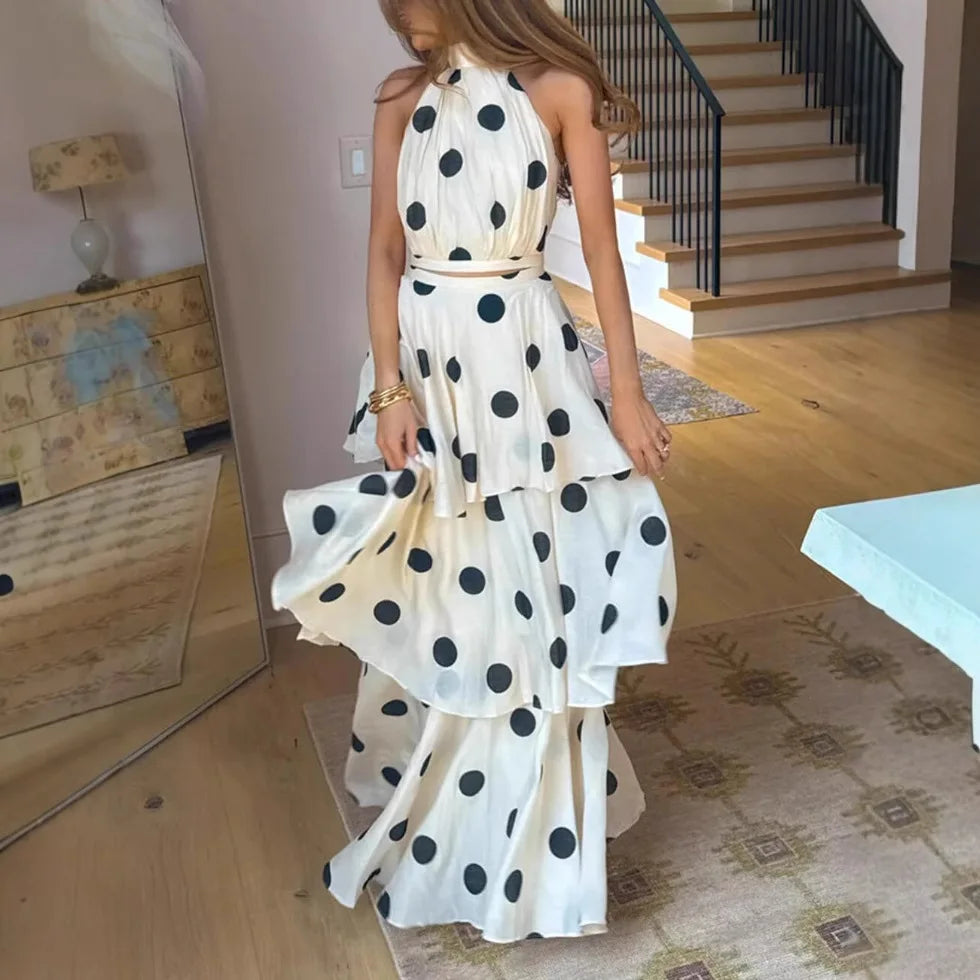French Retro Holiday Women Long 2 Piece Elegant Polka Dot LADYLYS