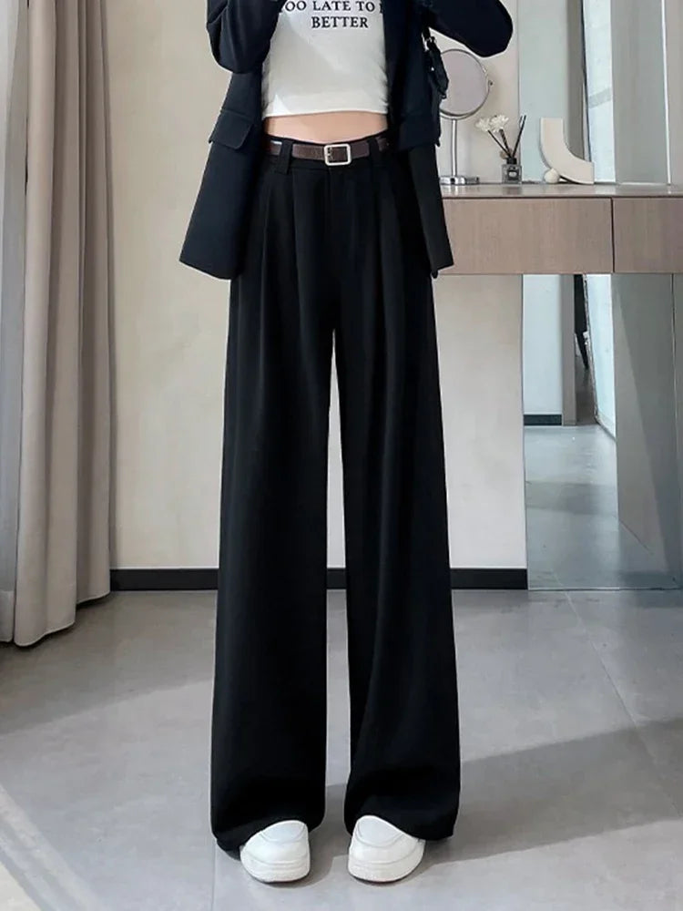 Botvotee Burgundy Suits Pants for Women Office Lady Elegant High Waist Wide Leg LADYLYS