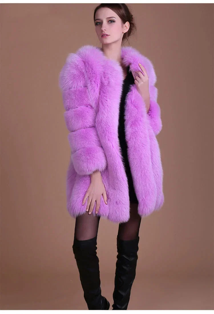 Women's Short Faux Fur Jacket with Puff Sleeves