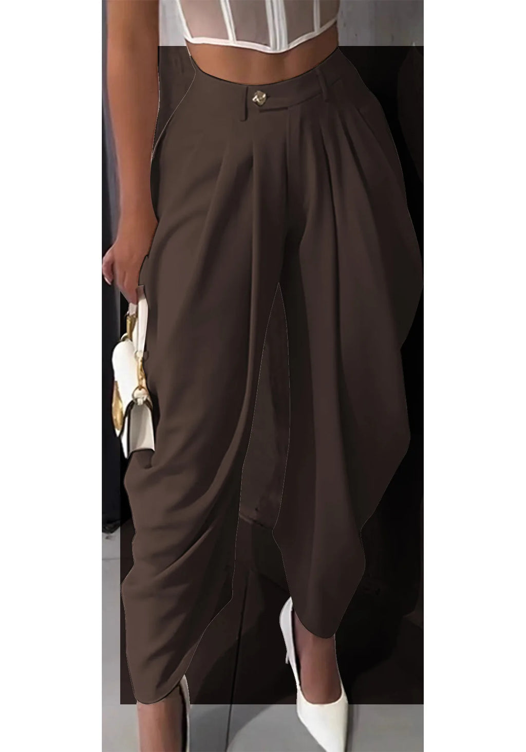 Women's High-Waist Wide-Leg Harem Pants – Loose Ankle-Length, Office & Street Style