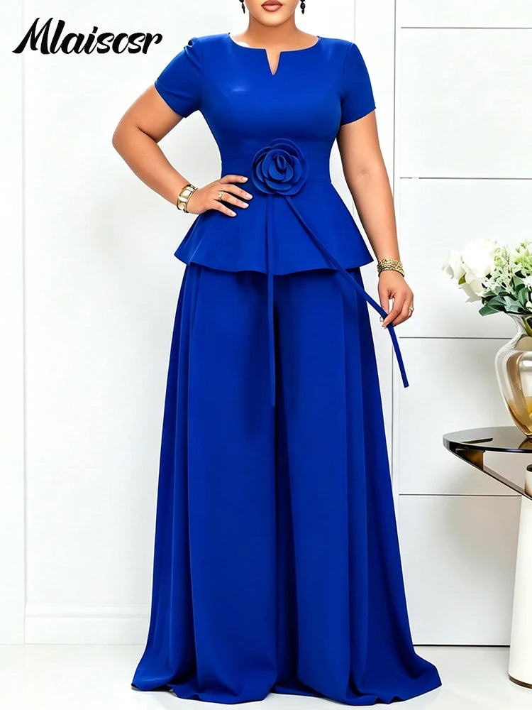 Mlaiscsr 2 Piece Women's Set Elegant Peplum Blouse and Palazzo Pants Suit Perfect for Cocktail Parties Proms Formal Events 2026 LADYLYS