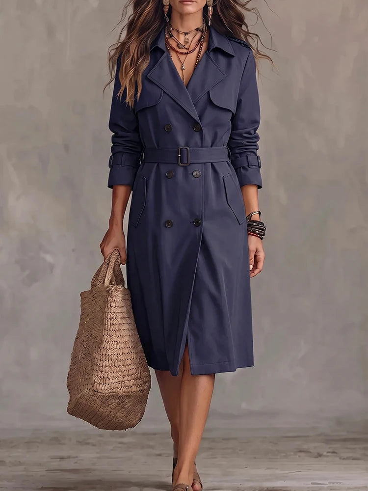 Women's Belted Double-Breasted Midi Trench Coat