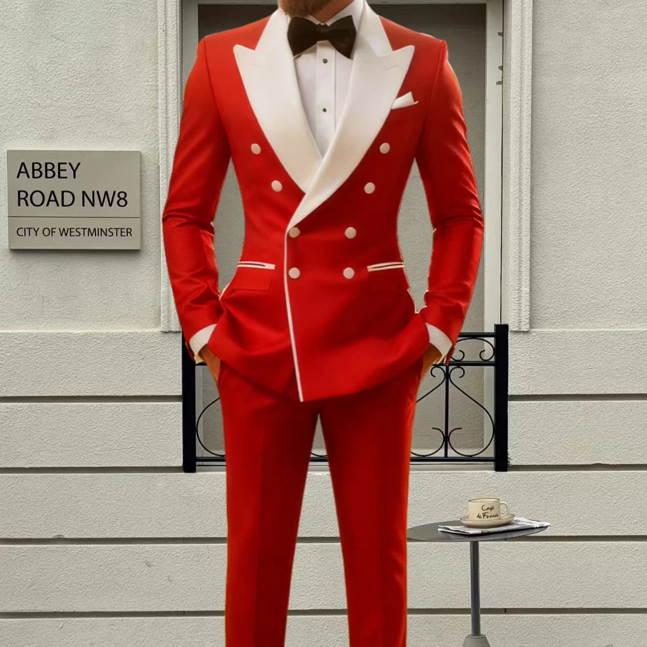 Men's 2-Piece Casual Smoking Set White Lapel Blazer Pants LADYLYS