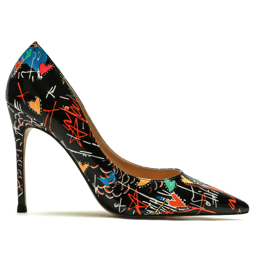 Luxury Stiletto Pumps – Pointed Toe, Extreme High Heel, Graffiti Print