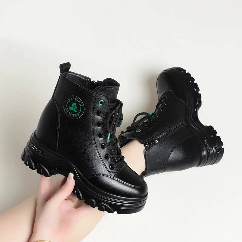 Women's Warm Platform Wedge Ankle Boots – Plush-Lined Lace-Up Booties