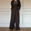 Solid Women's Shirt Trouser Suits Full Sleeve Turn-Down Collar Wide Leg Pants Lady Set LADYLYS