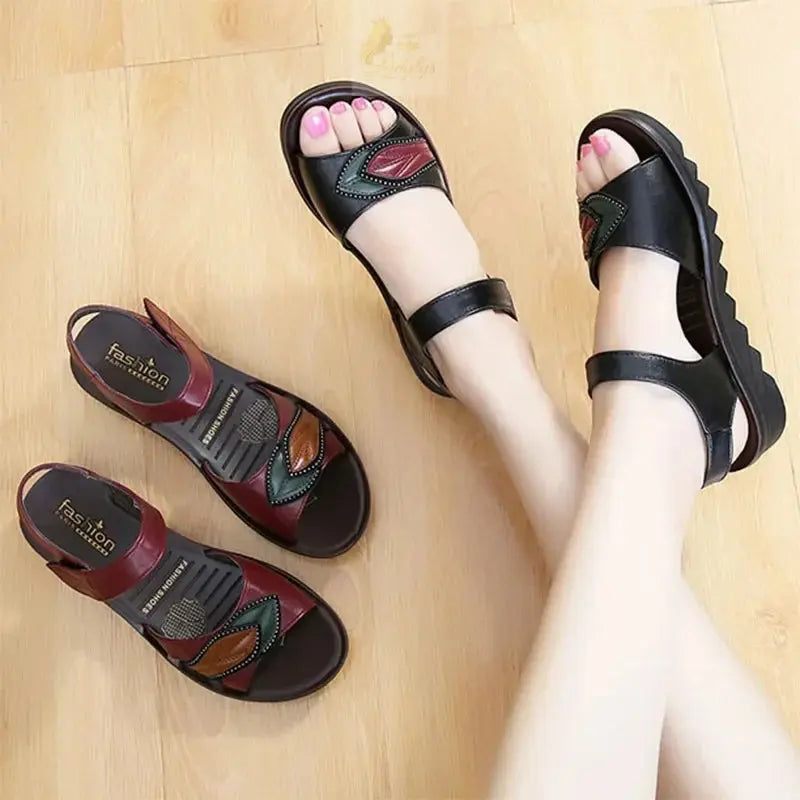 Sandals Elderly Mother Shoes Middle-aged Beach Slippers PU Upper Material Comfortable LADYLYS