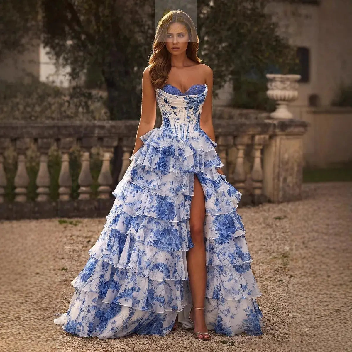 Summer Printed Casual Trendy Sleeveless Strapless Floor Length A-line Sexy Dresses LADYLYS