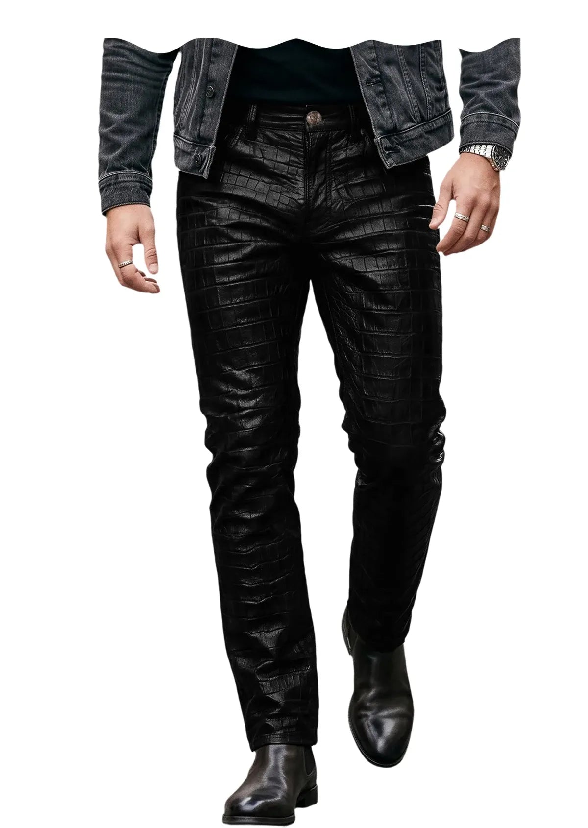 Men's Croc-Embossed Faux Leather Slim-Fit Trousers