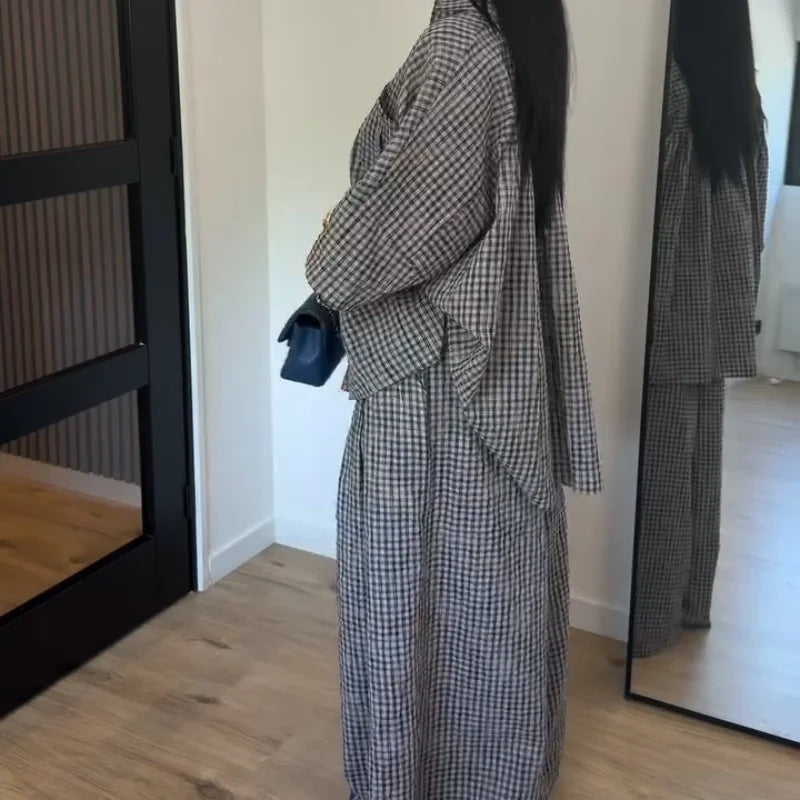 High Neck Single Button Cape Coat&Wide Leg Pants Two-Piece Set LADYLYS